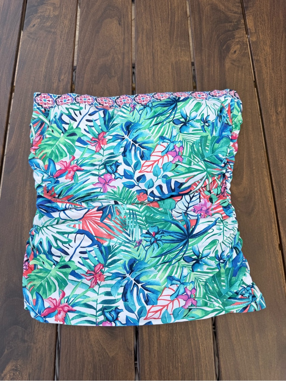 Tommy Bahama Strapless Tropical Floral Bikini Top - Green Blue Pink